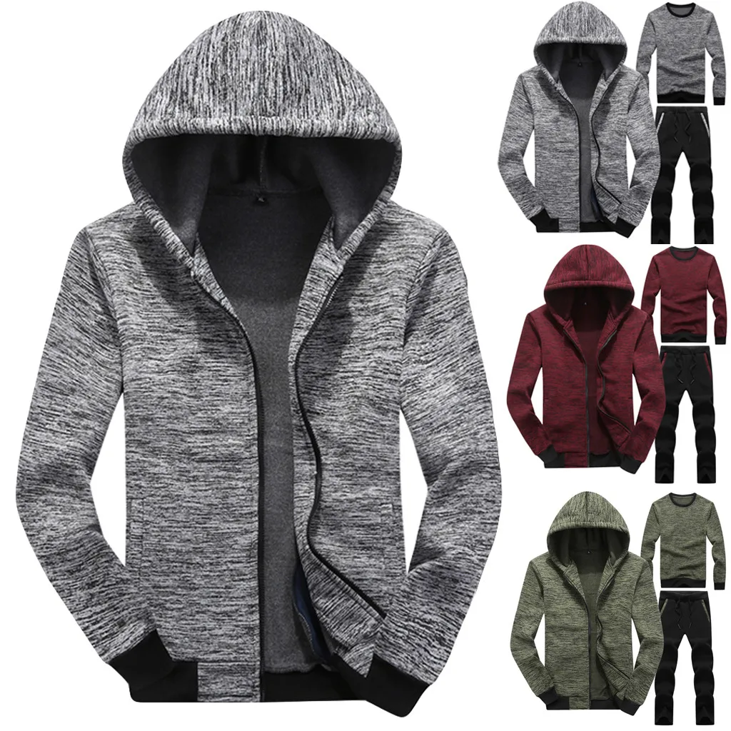 Мужская спортивная одежда теплый зимний спортивный костюм с капюшоном комплект