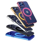 Прозрачный Магнитный жесткий чехол Magsafing для iPhone 11, 12, 13 Pro Max Mini, задняя крышка, противоударный чехол с покрытием для беспроводной зарядки