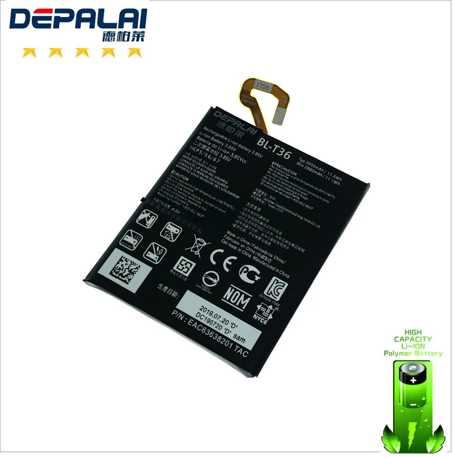 

High Quality 3000mAh/11.6Wh 3.85V BL-T36 Replacement Battery For LG K30 X410TK T-Mobile Cell Phone Rechargeable Li-on Bateries