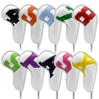 10 pcs golf iron head covers pu embroidery with digital 456789psax golf club headcover wedges cover waterproof thankslee