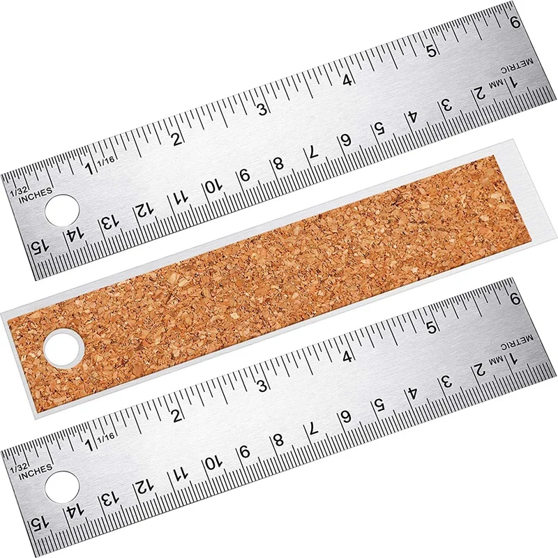 

3 Pcs Stainless Steel Rulers Metal Ruler Set Non Slip Edge Cork Base Rulers with Inch and Metric Graduations 6 Inches