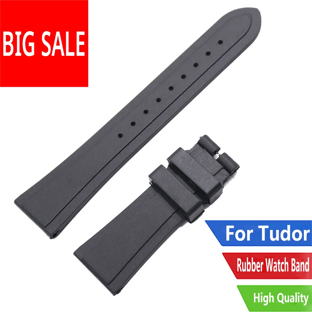 CARLYWET 22mm Luxury Black Soft And Comfortable Waterproof Silicone Rubber Replacement Wrist Watch Band without Clasp For Tudor