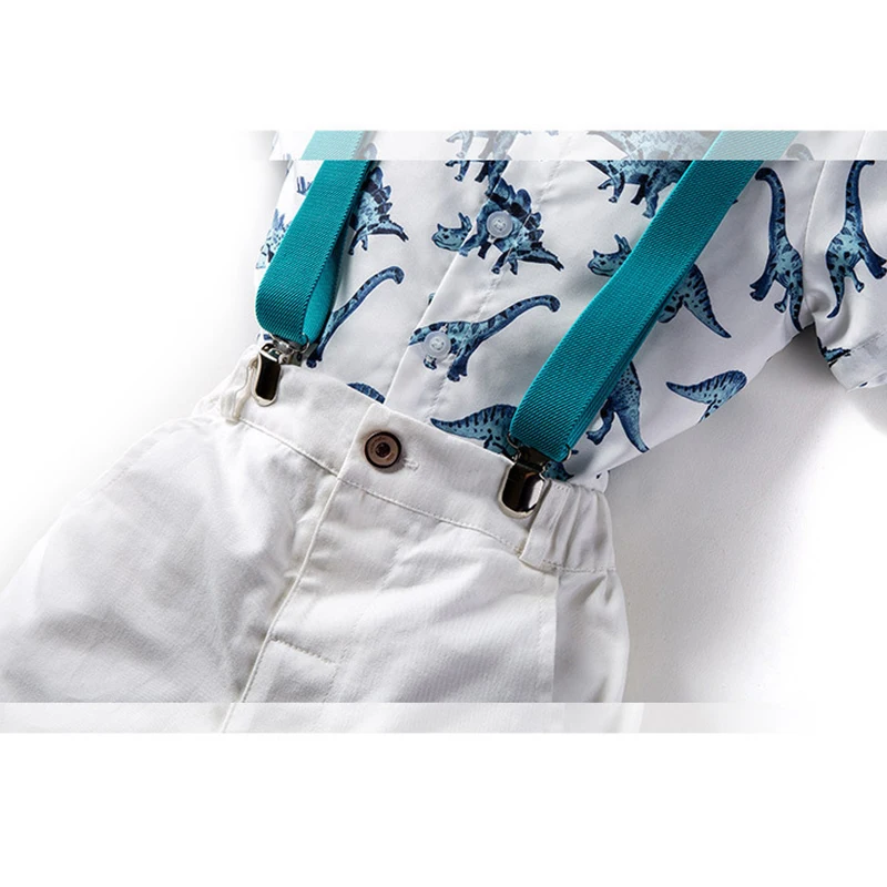 BINIDUCKLING Kids Boy Formal Clothes Set Dinosaur Printed Bow-Tie Shirt Pants Suit For Child Boys Clothing | Детская одежда и