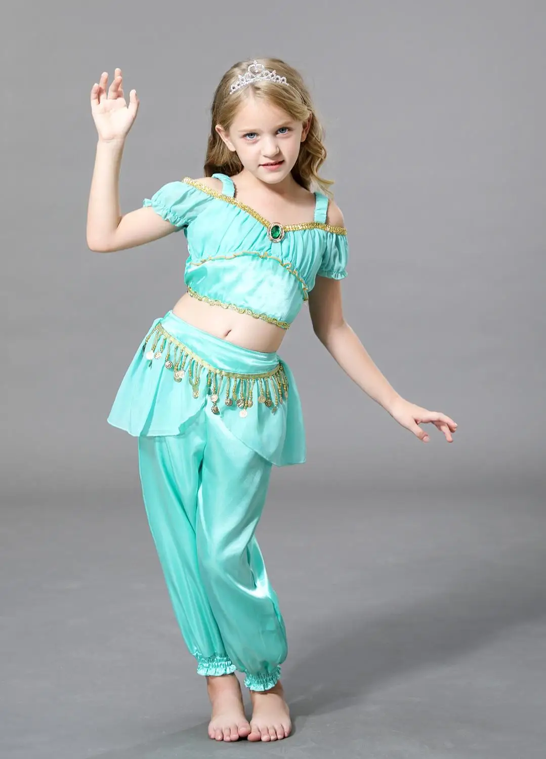 Принцесса Жасмин костюмы для косплея девочек детский летний танцевальный Топ