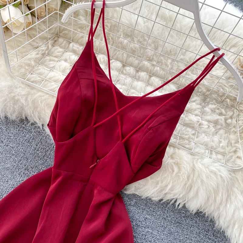 SINGRAIN женское летнее корейское вечернее платье с открытой спиной без рукавов V