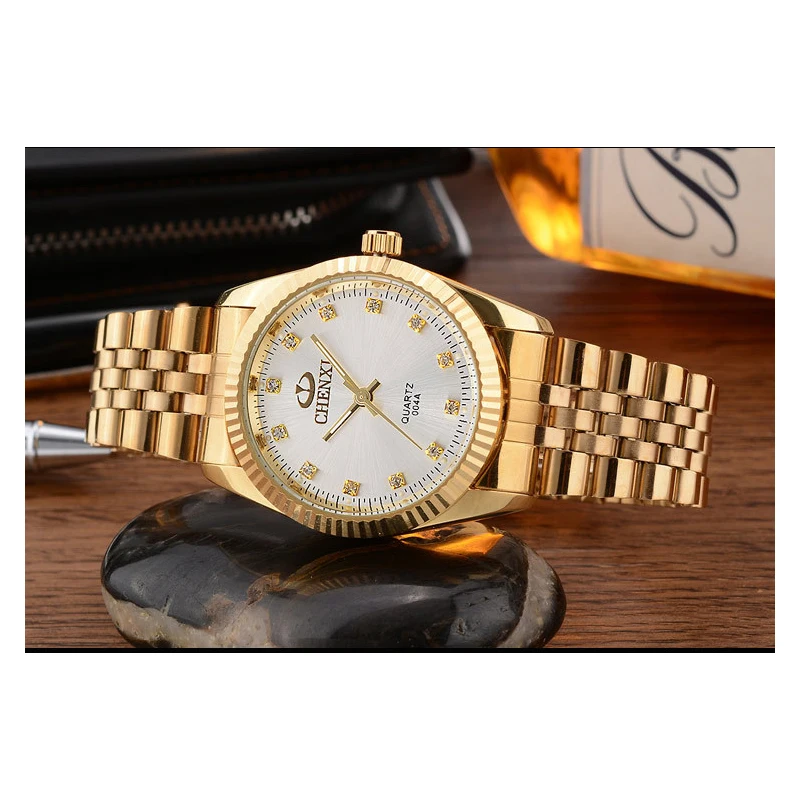 CHENXI Watches for Women &amp Men Analog Wristwatch Luxury Couple Watch Golden Stainless Steel Rolex Diament Gold | Наручные часы