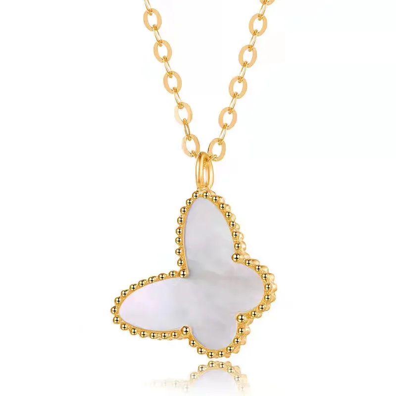 

POFUNUO Real 18K Gold Pendant Necklace Classic Butterfly Design Pure AU750 Chain Fine Jewelry Gift for Women