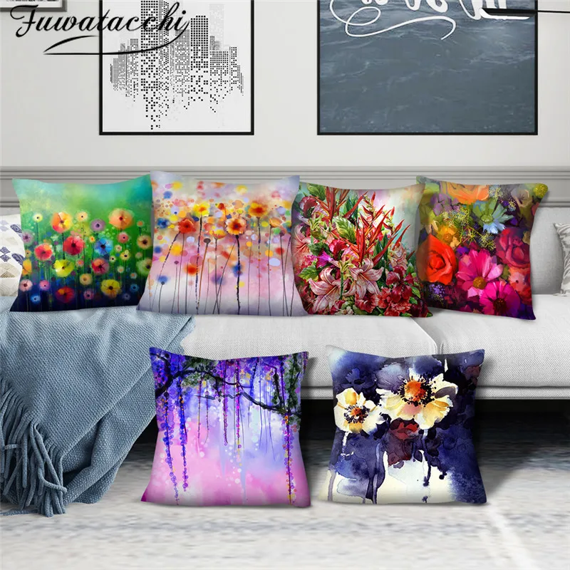 Fuwatacchi весенний цветочный чехол для подушки красочный фото декоративный дома
