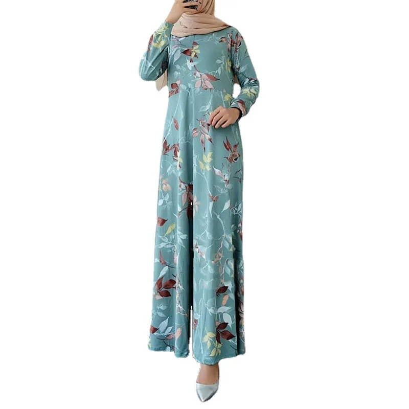 

Donsignet Spring Autumn National Retro Women Round-neck Long Sleeve Long Dress Plus Size Fashion Robes Flowers Print Vestidos