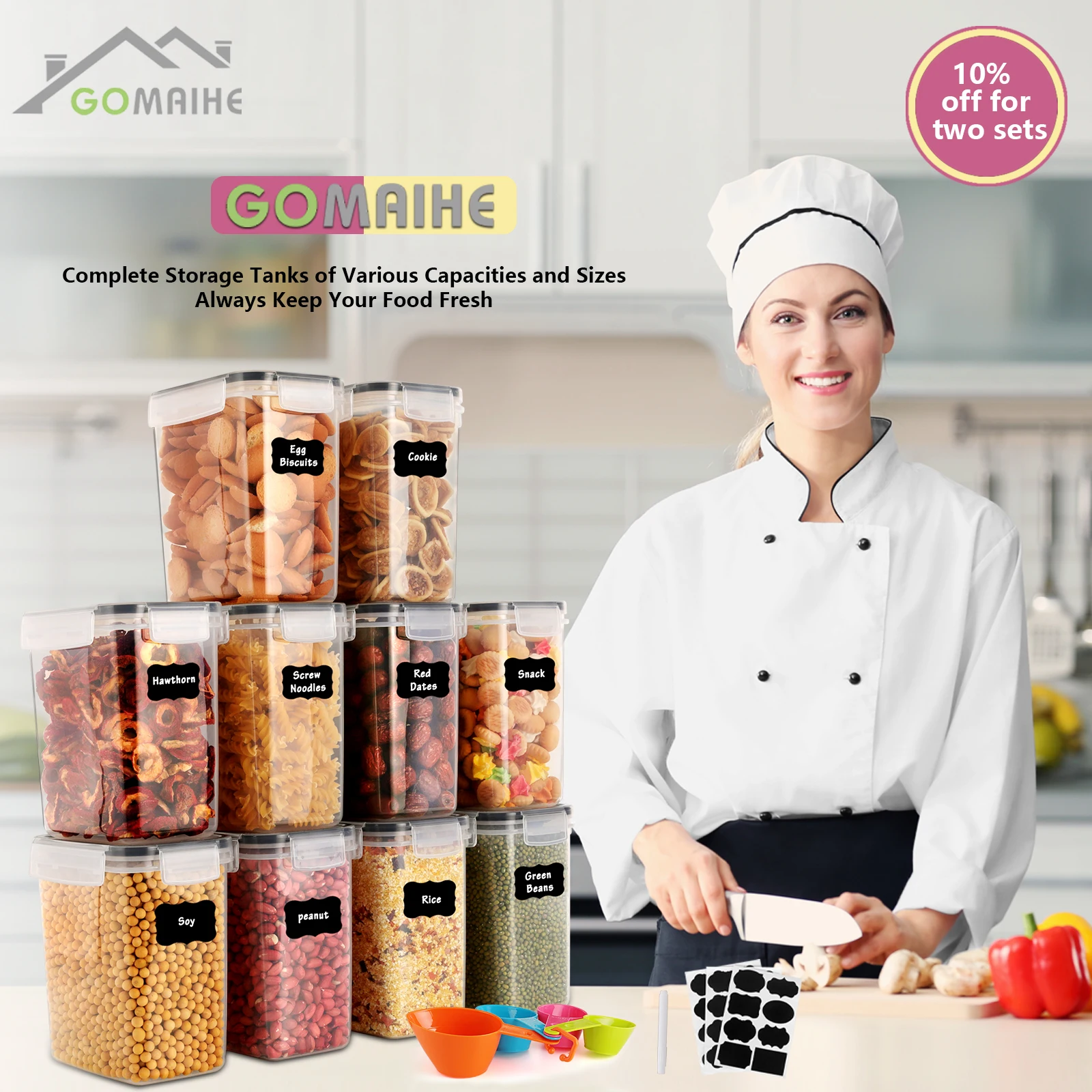 GoMaihe 8/10 штук пищевой контейнер Кухонный для хранения зерновых продуктов Макарон