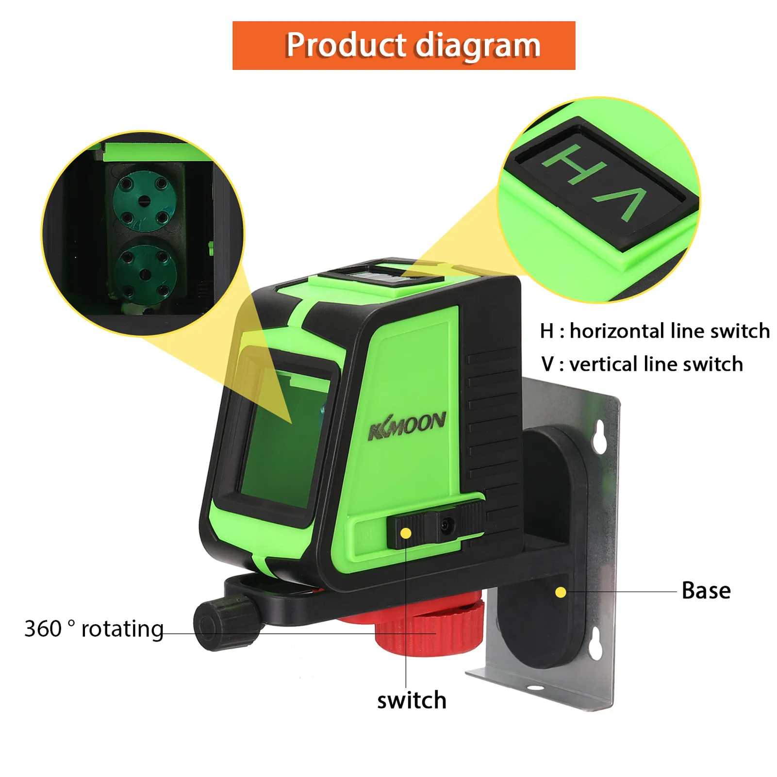 laser level Green 2 lines self-leveling Leveler Vertical Horizontal Cross beam line Self-Leveling Powerful Laser | Инструменты