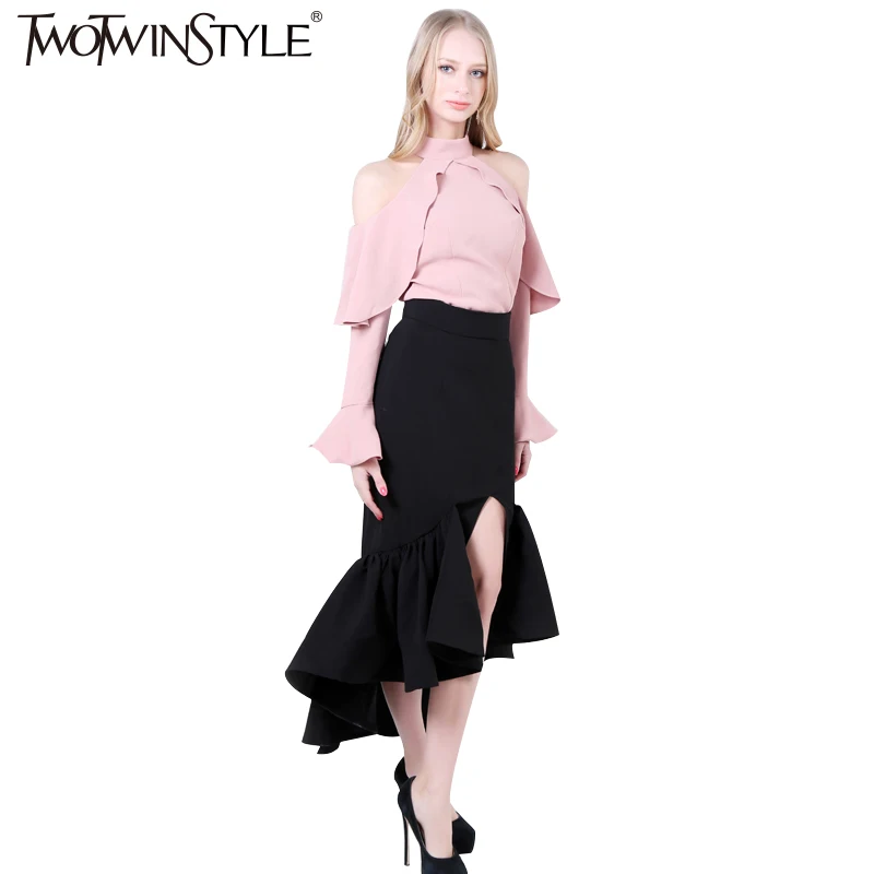 Twotwinstyle 2017 Для женщин спереди Разделение русалка юбка карандаш Bodycon Midi длинным