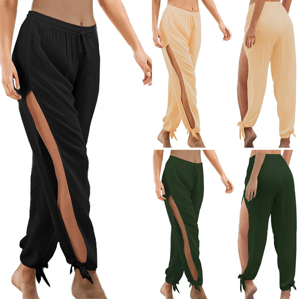 

QNPQYX New Fashion Women's Wide Leg Pants Street Trend Low Waist Loose Pants Ladies Knotted Trousers
