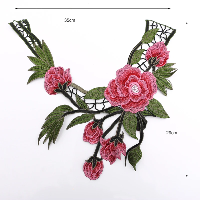 Розовая роза цветок волна вышитая Сетка кружевная отделка Лента ткань шитье