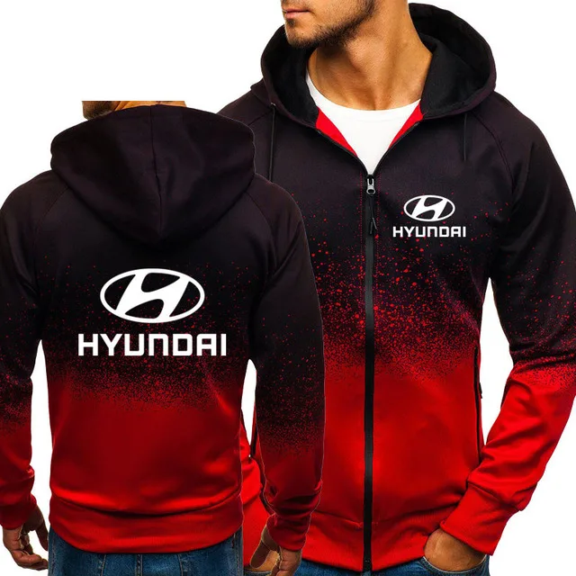 

Jacket Men Hyundai Car Logo Print Casual HipHop Harajuku Gradient color Hooded Fleece Sweatshirts zipper Hoodies Man Clothing