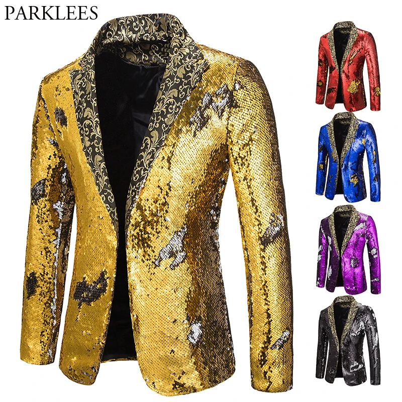 Роскошный Блейзер с золотыми пайетками мужской крутой блестящий костюм пиджак