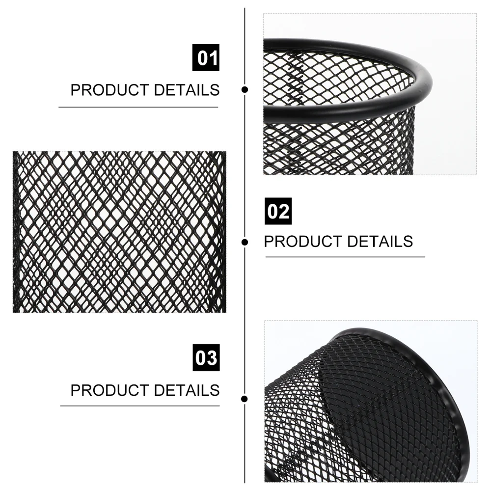 

3pcs Cylindrical Pen Pots Iron Mesh Pen Stationery Container for Office