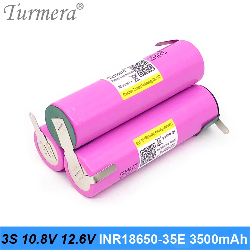 

18650 аккумулятор 3S 10,8 В 12,6 в INR18650-35E 3500 мА · ч 15 А для пайки шуруповерта 12 В Shura Shurik индивидуальная Turmera