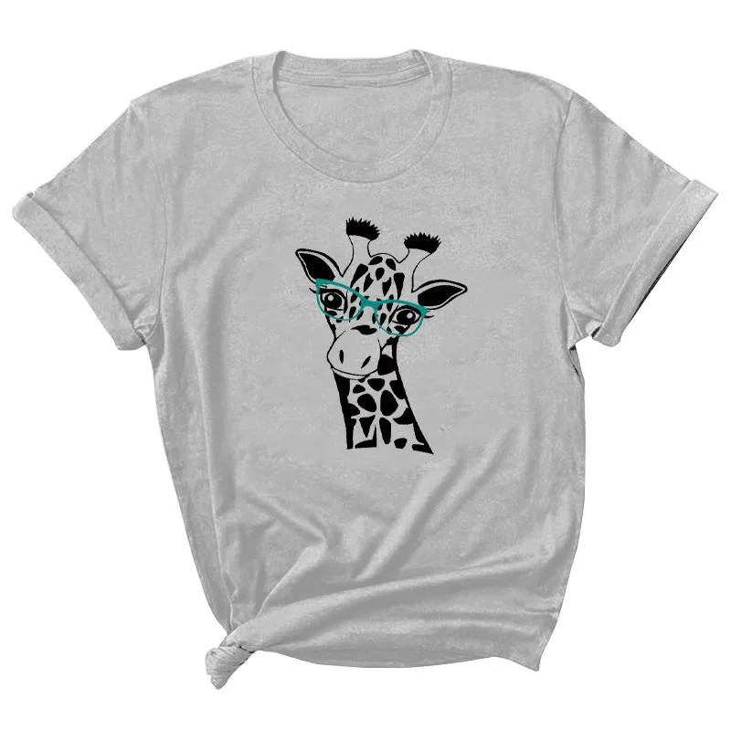 

Giraffe Letter Print Women T Shirt Short Sleeve O Neck Loose Women Tshirt Ladies Tee Shirt Tops Clothes Camisetas Mujer