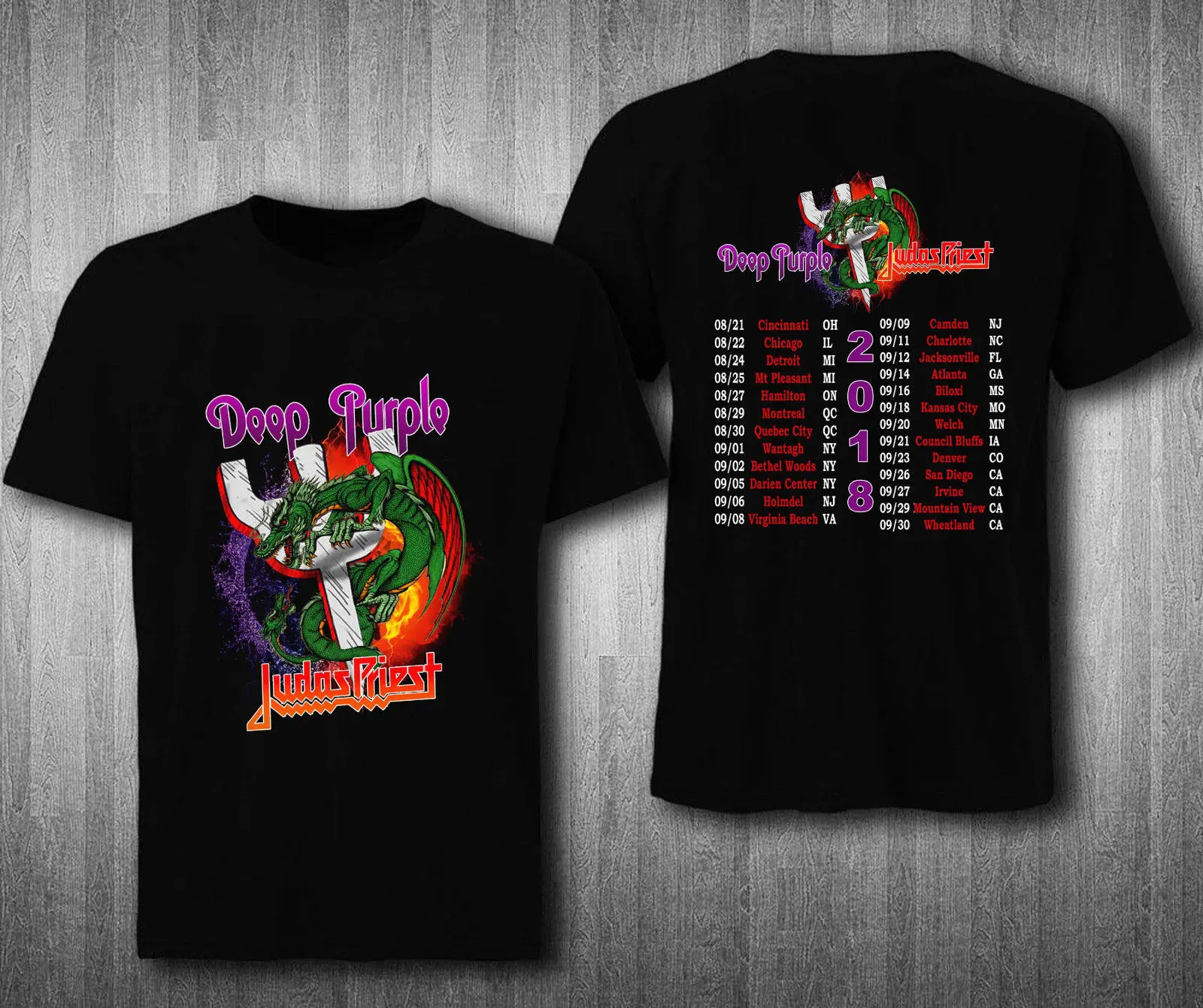 

New Judas Priest and Deep Purple Shirt 2018 Summer Concert Tour T-Shirt Men'S Summer Style Fashion Swag Men T Shirts