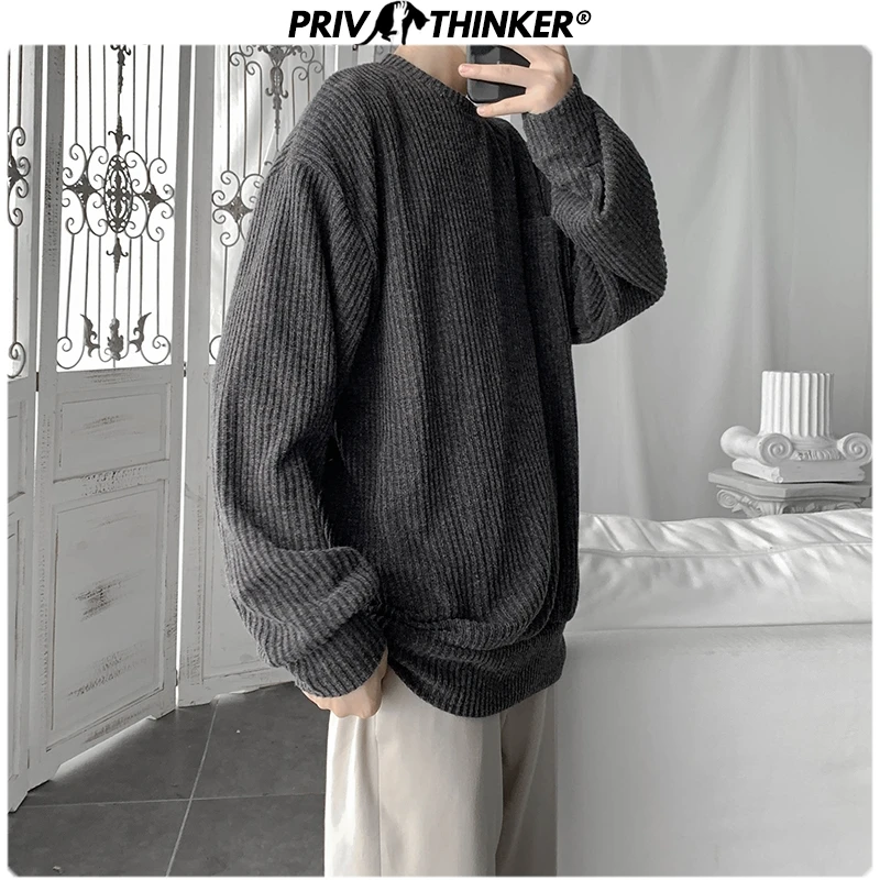 Privathinker мужской свободный свитер с круглым вырезом в простом стиле мужские осенние пуловеры топы мужские однотонные вязаные свитера модная одежда