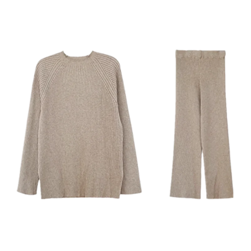 

Autumn Winter Women Knitted Two 2 Piece Set Vintage Warm Split Loose Sweater Lazy Oaf Wide Leg Pants Ladies Korean Casual Sets