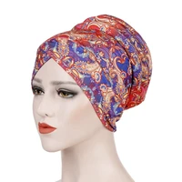 new cashew flower printed turban cap sponge muslim head hat chemotherapy headscarf cap ethnic costume hat headdress accessories