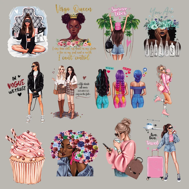 

Fashion Woman Patches Applique On Clothes Tops Vinyl Heat Transfer DIY Appliqued Patches For T-Shirt Dresses Girl Queen Transfer