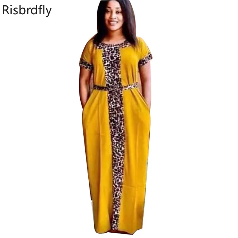 

2021 African Dresses for Women Fashion Plus Size Leopard Patchwork Maxi Long Casual Africa Dress Elastic Loose Dress
