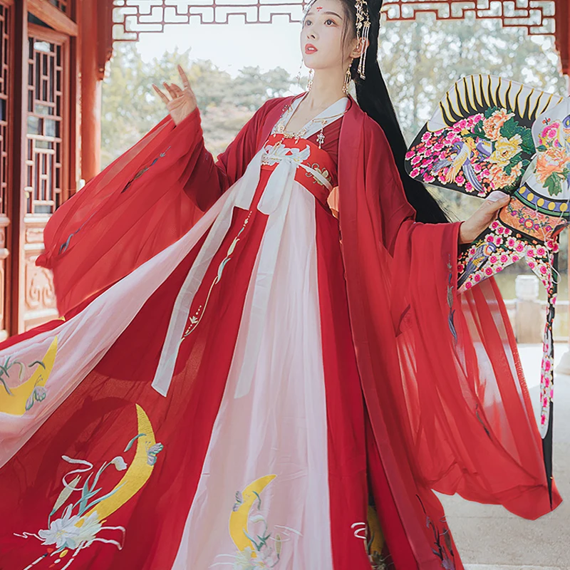 New Fairy Hanfu Red Top 6m Skirt Hem Cosplay Chinese Ancient Clothing Women's Wear Rave Girl Performance Festival Outfits 3264 |