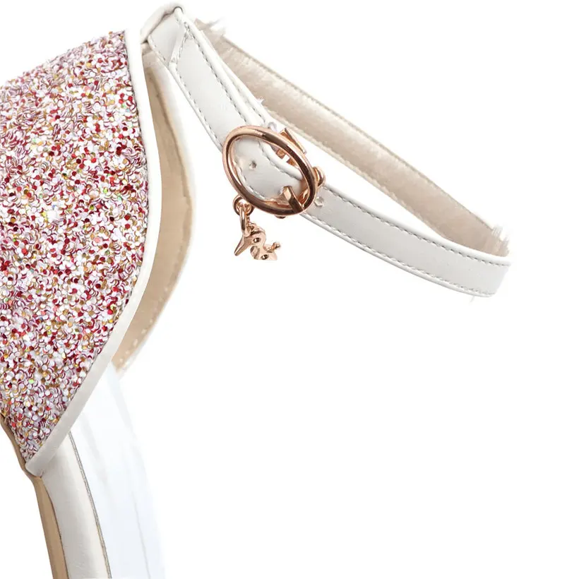 Босоножки женские на платформе высокий массивный каблук блестящие тканевые