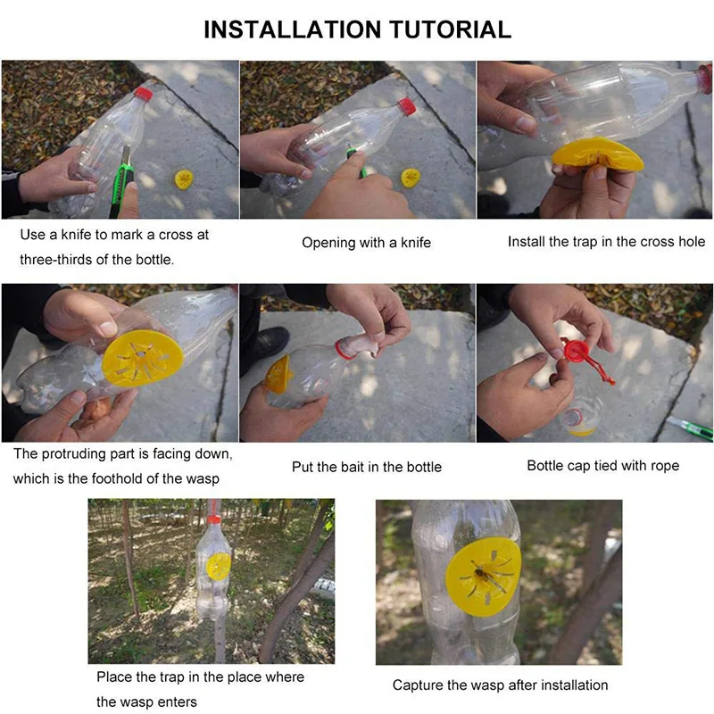 

5/10pcs New Wasp Trap Reusable Bee Insect Catcher Trap Plastic Bottle Round Yellow Funnel Home Garden Outdoor Beekeeping Tools