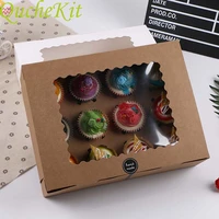 5pcs 12 cup muffin cupcake box with cake tray kraft paper cake box wedding birthday party dessert packaging case party candy box
