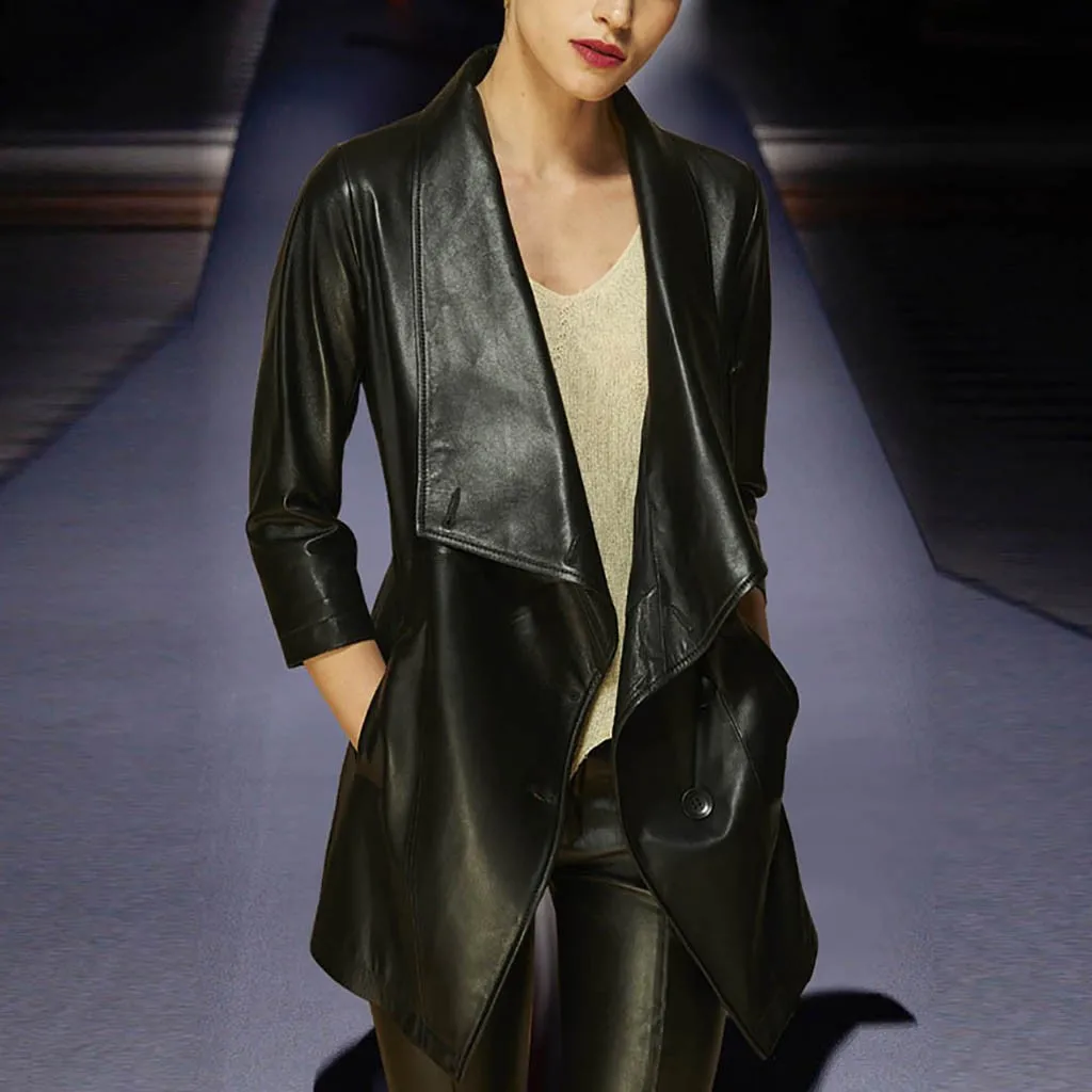 Тренчкот женский осенне зимний с V образным вырезом|Женские плащи и тренчи| |