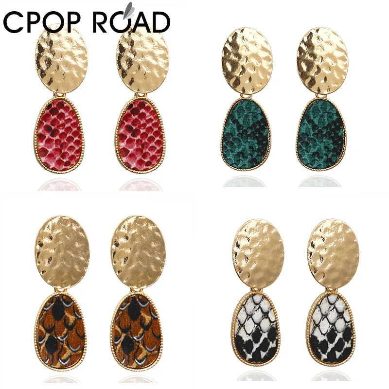 Cpop новые модные серьги из искусственной кожи змеи для женщин Геометрическая