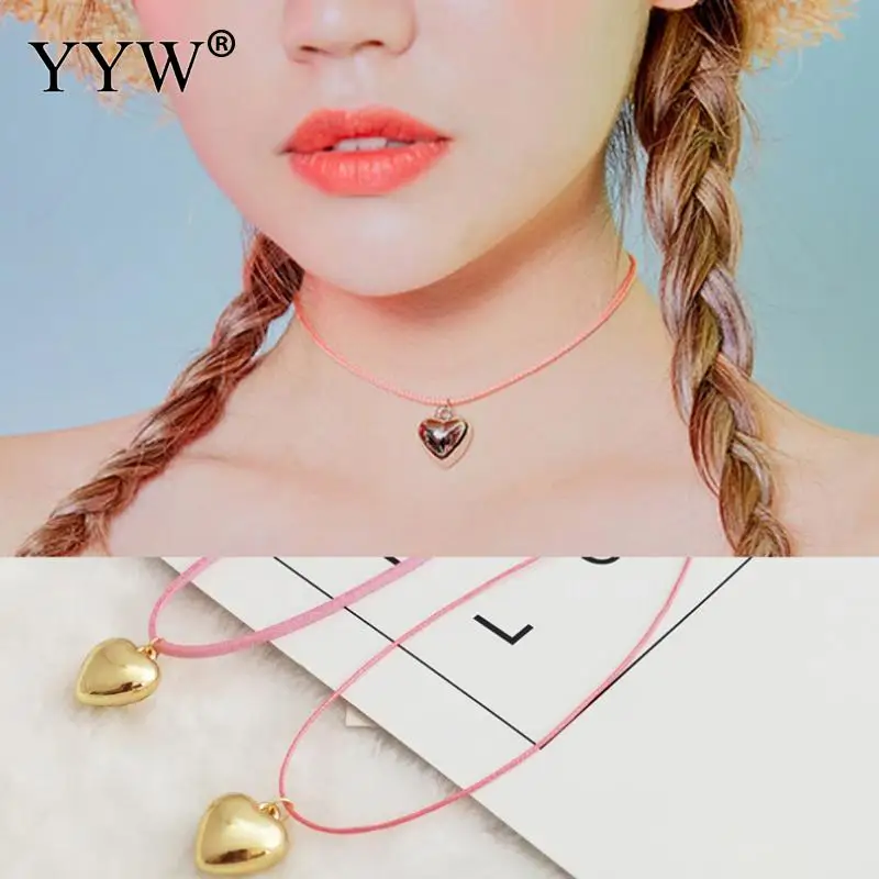 YYW розовое Золотое сердце кулон колье ожерелье для девочек Женский нейлоновый