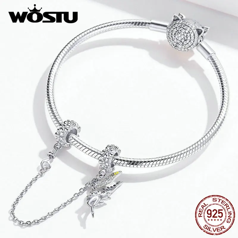 WOSTU 925 пробы Серебряная цепочка эльф Фея амулеты ангелы подходят браслет и браслет для женщин Свадебные украшения CQC1278