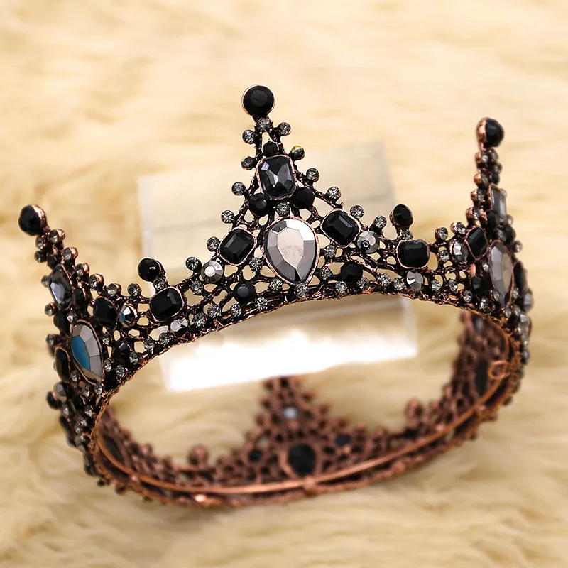 

Women Baroque Rhinestones Black Bride Wedding Crowns Bridal Hair Accessories Shining Charm Prom Queen Crowns EA