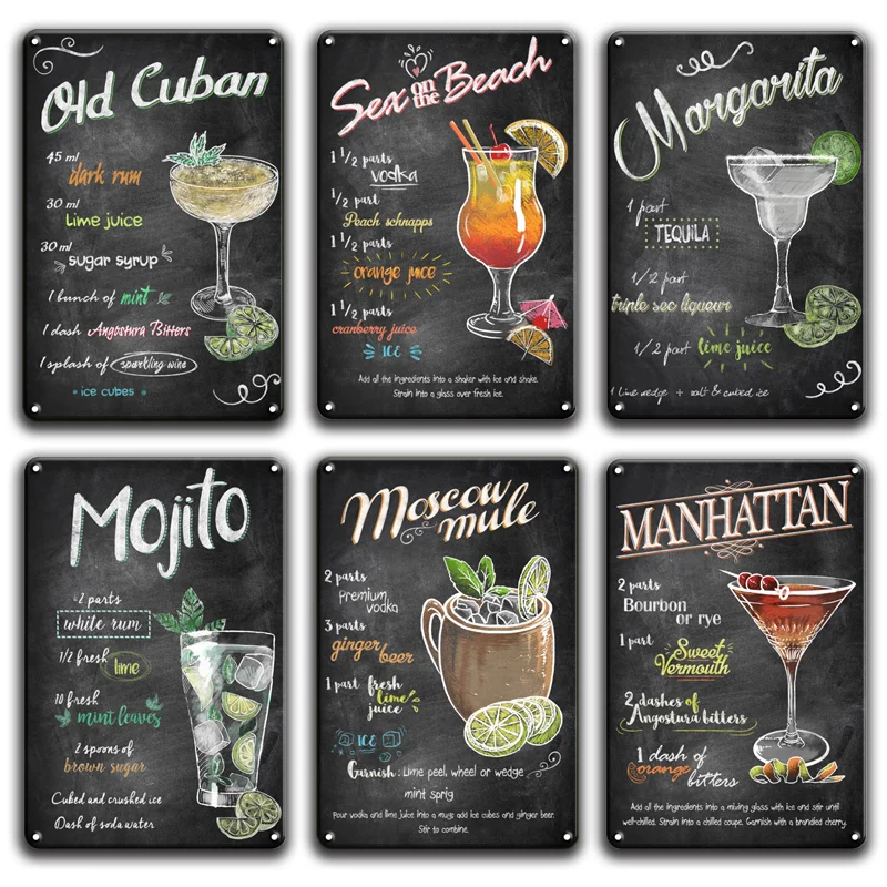 Mojito Martini металлическая настенная жестяная вывеска для коктейлей кухни паба