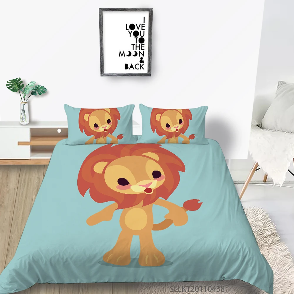 

Sunshine Cartoon Lion Printing Bedding Set Kids Room Home Decor Pillowcase Twin Queen Bed Duvet Cover Set For Children Adult