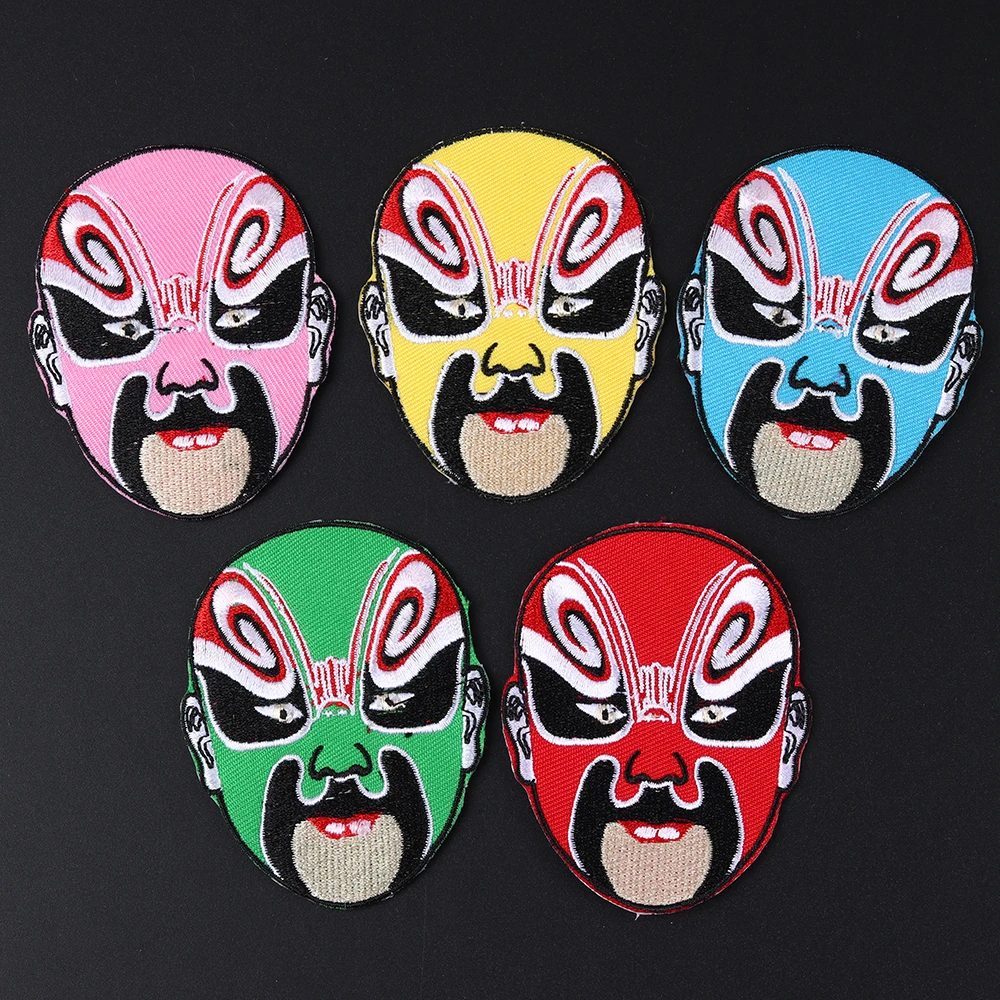

Iron On Peking Opera Mask Patch Embroidery Chinese Style Patches For Clothing DIY High Quality Sewing Accessories Parches