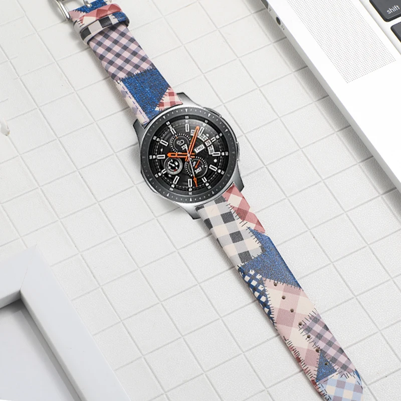 Ремешок кожаный 22 мм для Samsung galaxy watch 46 gear S3 Frontier huawei gt 2 браслет amazfit GTR 47