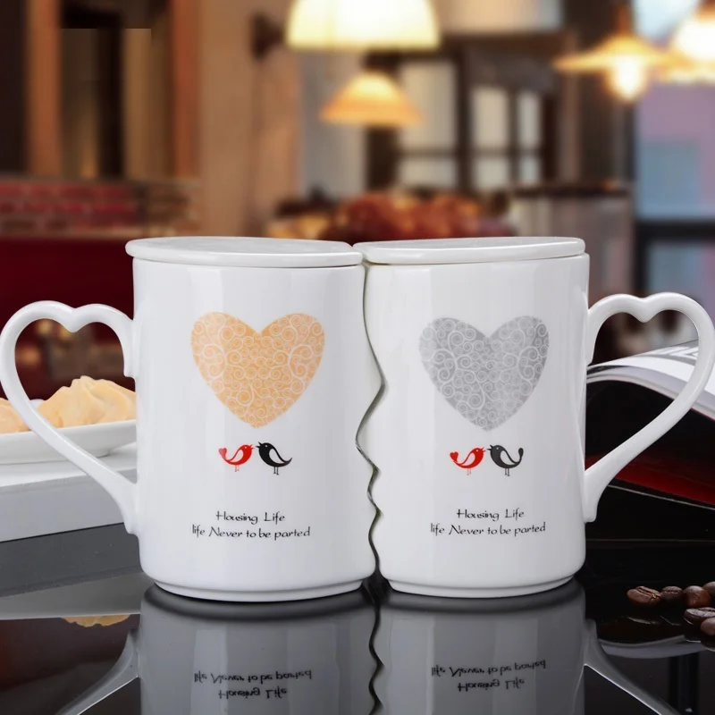 2Pcs BMug with Cover Новинка 2 шт./компл. парные чашки 360 мл керамическая кружка для кофе поцелуй креативные подарки на день Святого Валентина подарки на день рождения на свадьбу Прямая - Цвет: 2Pcs BMug with Cover