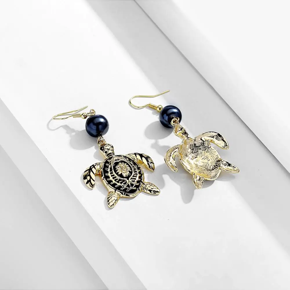 

Hot Sale Hawaiian Turtle Drop Earrings Fashion Jewelry 2020 Vintage Black Pearl Dangle Ear Rings for Women Brincos Earring New