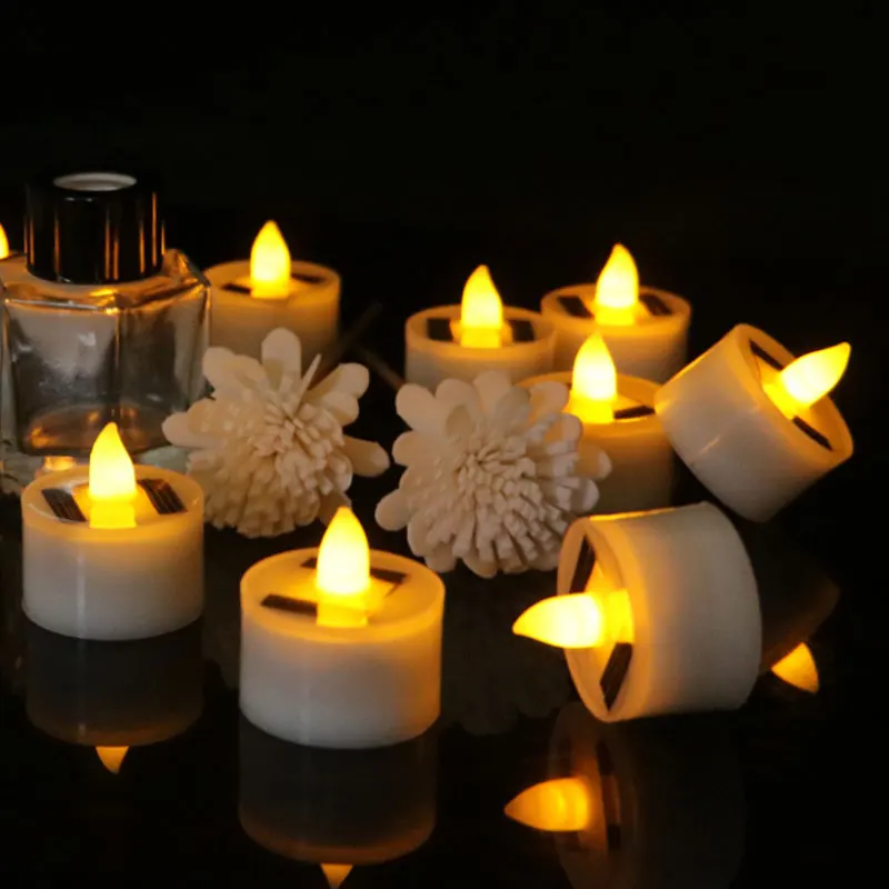 

Pack of 6 Flameless Flickering Yellow/Warm White LED Solar Candles,Battery Powered Rechargeable New Year Decorative Tealights