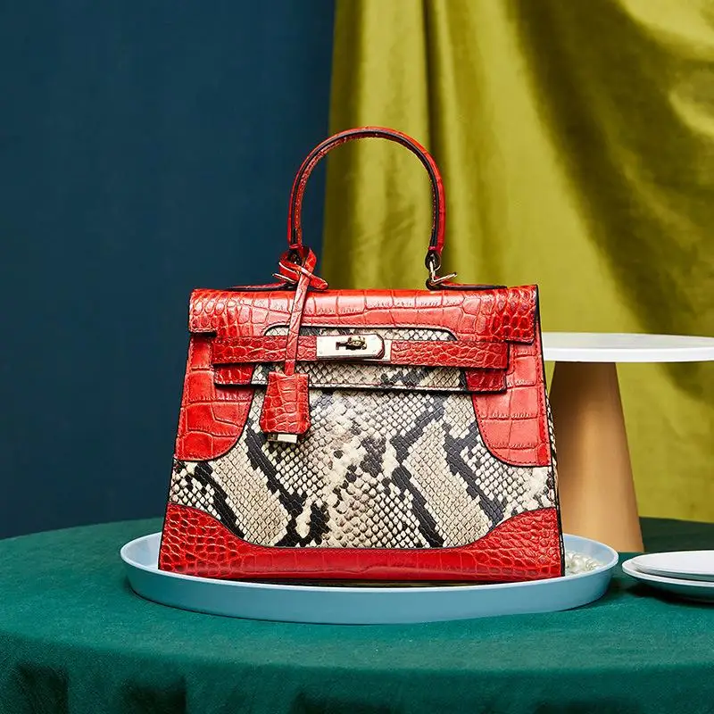 

VOLASSS Fashion Women Luxury Handbag 2021 New Serpentine Cowhide Handbags Women's Shoulder Bag Ladies Genuine Leather Classical
