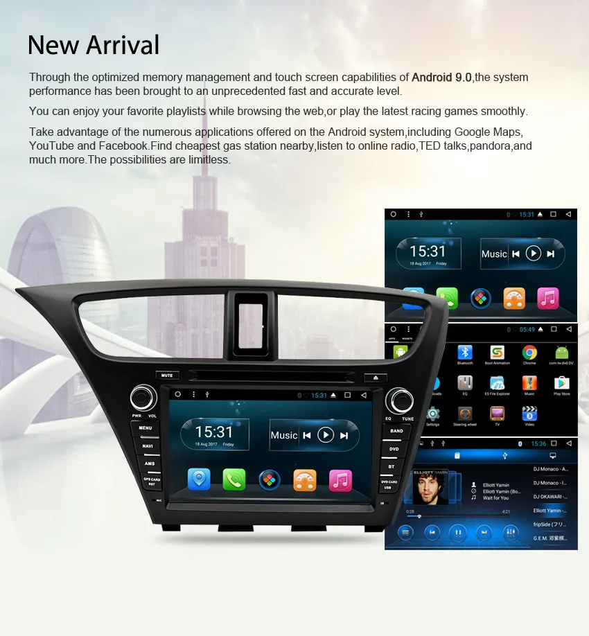 Восьмиядерный Android 9,0 автомобильный Радио DVD gps навигация мультимедийный плеер для Honda Civic хэтчбек 2013- Авто Аудио Видео Стерео