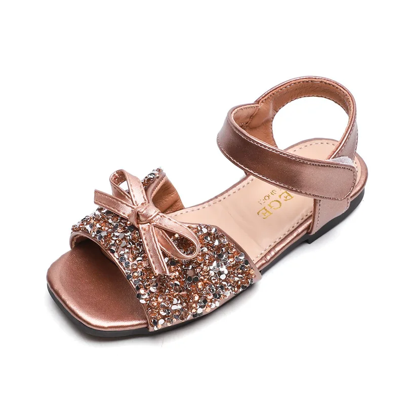

2021 Summer New Girls Sandals Princess Sandals Bow Student Sequin Flat Sandals Children's Fashion Beach Sandals Kids Soft Shoes