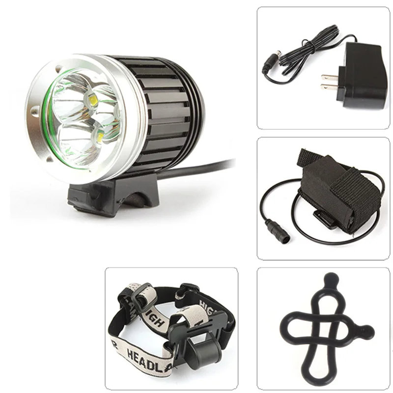 

3x XM-L T6 LED 1800Lm LED Headlamp & Bicycle Light with 4400mAh Battery Pack