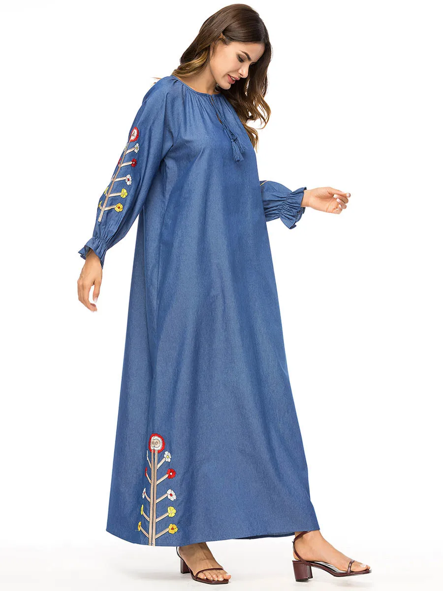 Мусульманское платье Abaya Femme Mroccan платье-Кафтан модное простое джинсовое с